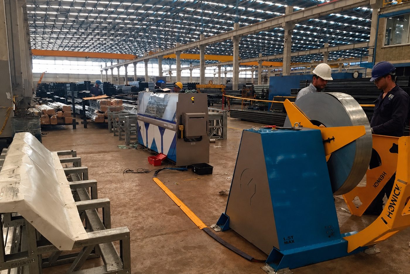 Perfiles y cerchas de acero conformado en frío durante el montaje de una estructura en steel framing
